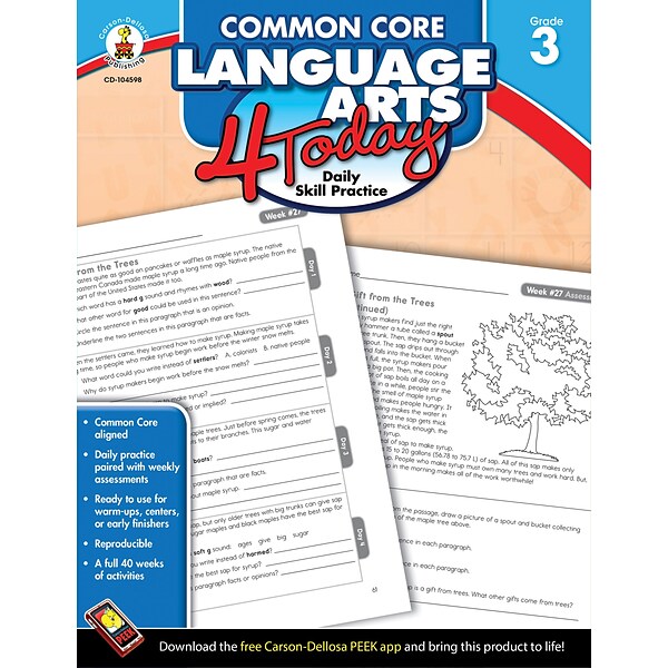 Carson-Dellosa™ Common Core Language Arts 4 Today Workbook, Grade 3