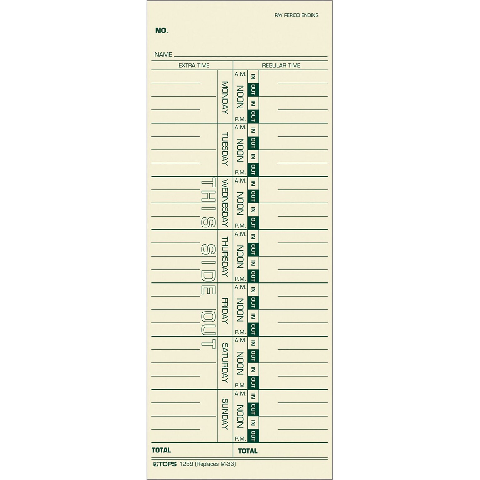 Tops Time Cards, Weekly, Monday–Sunday Format, 100/Pack (TOP12593)