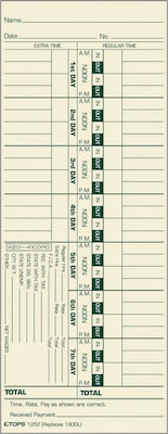 TOPS Weekly Time Cards - Named Days, 9 x 3 1/2, 500/Bx (TOP1252)