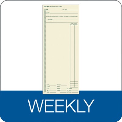 TOPS Weekly Time Cards, 8.25" x 3.37", 500/Box (1261)