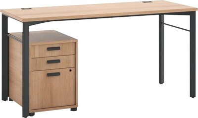 HON Manage Table Desk, Pedestal, 60W x 24D, Wheat Laminate/Ash (BSXMLDP6024W)