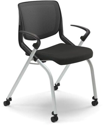 HON Motivate Nesting Stacking Chair, Black ilira Stretch Back, Fixed Arms, Onyx Shell, Black Fabric (HONMN212ONCU10)