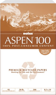 Boise ASPEN 100 Multi-Use Recycled Paper, 8 1/2 x 14, White, 5000/Carton (054924)