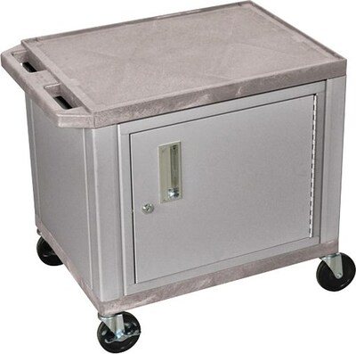 H Wilson 26H 2 Shelves Tuffy AV Carts W/Nickel Cabinet & Electrical Attachment, Gray