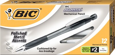 BIC® Atlantis® Mechanical Pencils, 0.7 mm, Black Barrel, Dozen