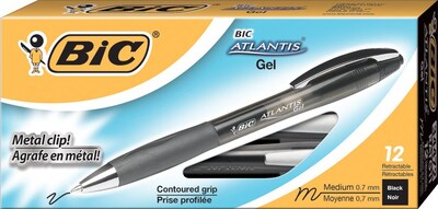 BIC Atlantis Gel Pen, Medium Point, Black Ink, Dozen (BIC-RATG11-BLK)