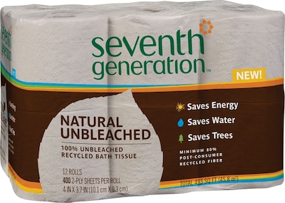 Seventh Generation™ Natural Unbleached 100% Recycled Bathroom Tissue Rolls, 2-Ply, 400 Sheets/Mega Roll, 12 Rolls/Pack (13735)