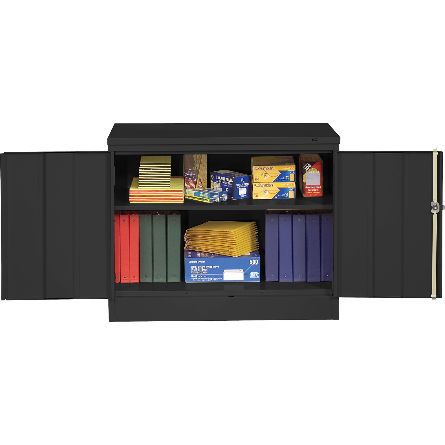 Tennsco Standard Desk-Height Storage Cabinet with Double Hinge Doors, 2-Shelf, Black, 30H x 36W x 18D (TNN-3018BK)