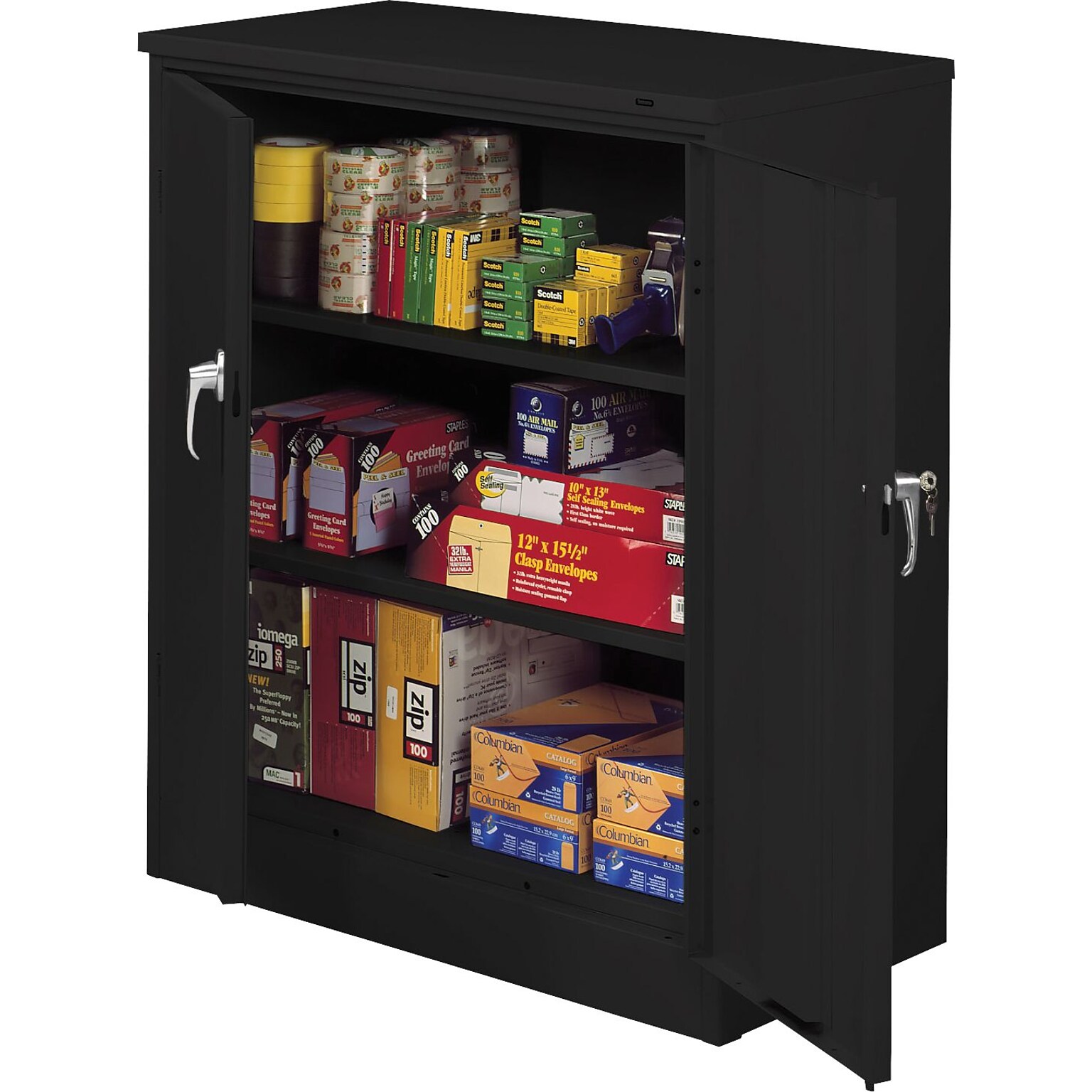 Tennsco Deluxe Counter-Height Storage Cabinet with Double Hinge Doors, 3-Shelf, Black, 42H x 36W x 24D (4224DLX-BLK)