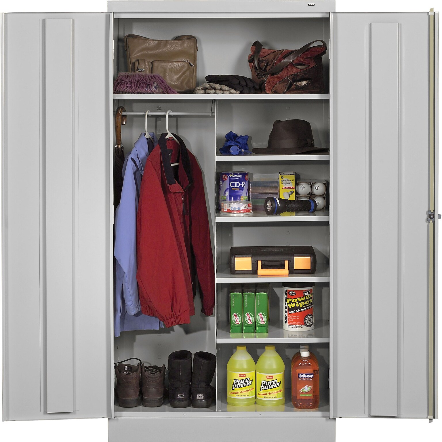 Tennsco Standard Combination Cabinet with Double Hinge Doors, 6-Shelf, 1 Closet, Light Grey, 72H x 36W x 24D