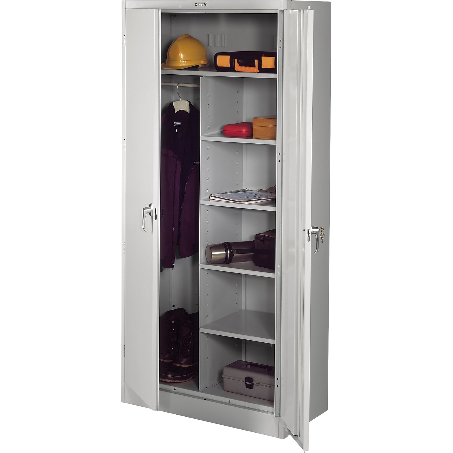 Tennsco Deluxe Combination Storage Cabinet, 6-Shelf, 1 Closet, Light Grey, 78H x 36W x 18D