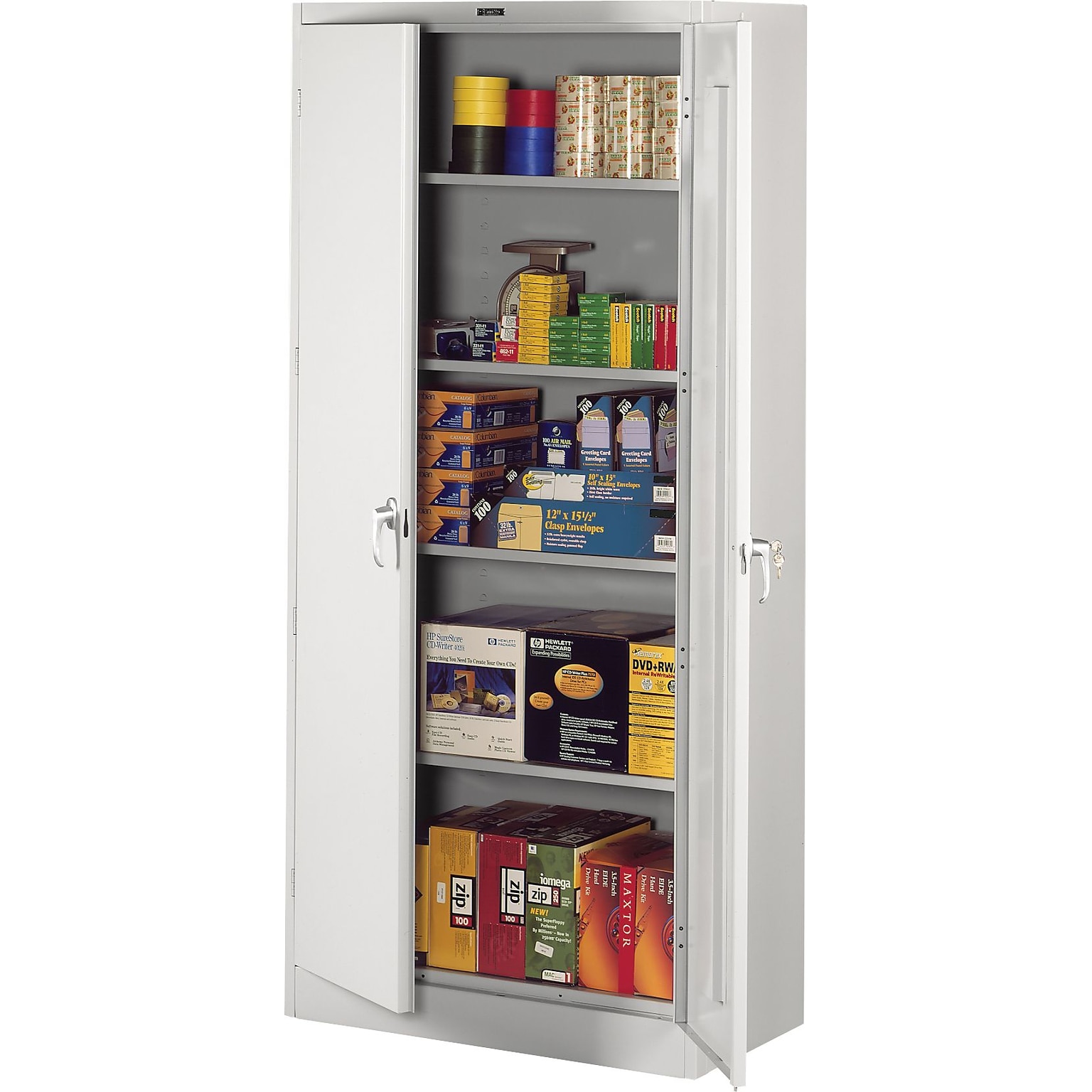 Tennsco Deluxe Storage Cabinet with Double Hinge Doors, 5-Shelf, Light Grey, 78H x 36W x 24D