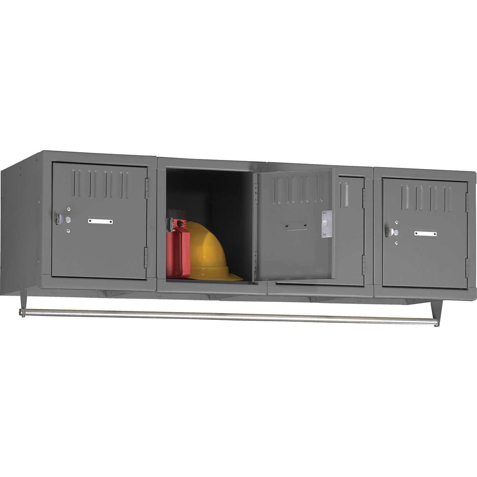 Tennsco Four Person Wall Mounted Box Lockers, 4 Lockers, Medium Grey, 12H x 48W x 18D