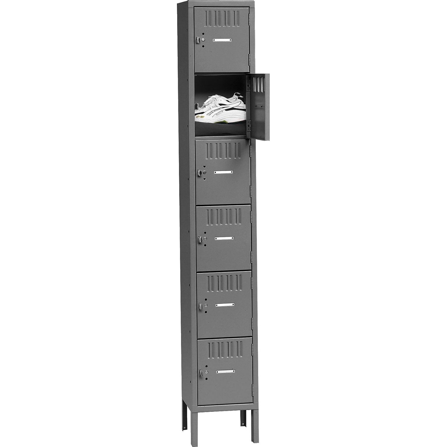 Tennsco Six Tier Box Locker with Legs, Single Unit, 6 Lockers, Medium Grey, 78H x 12W x 12D (TNNBS61212121MG)