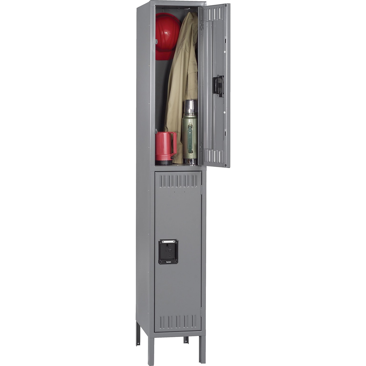 Tennsco Double Tier Locker with Legs, Single Unit, 2 Lockers, Medium Grey, 78H x 12W x 12D (DTS1212361MG)