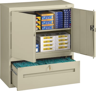 Tennsco Storage Cabinet with Lateral Drawer, 2-Shelf, 1-Drawer, Putty, 42H x 36W x 18D