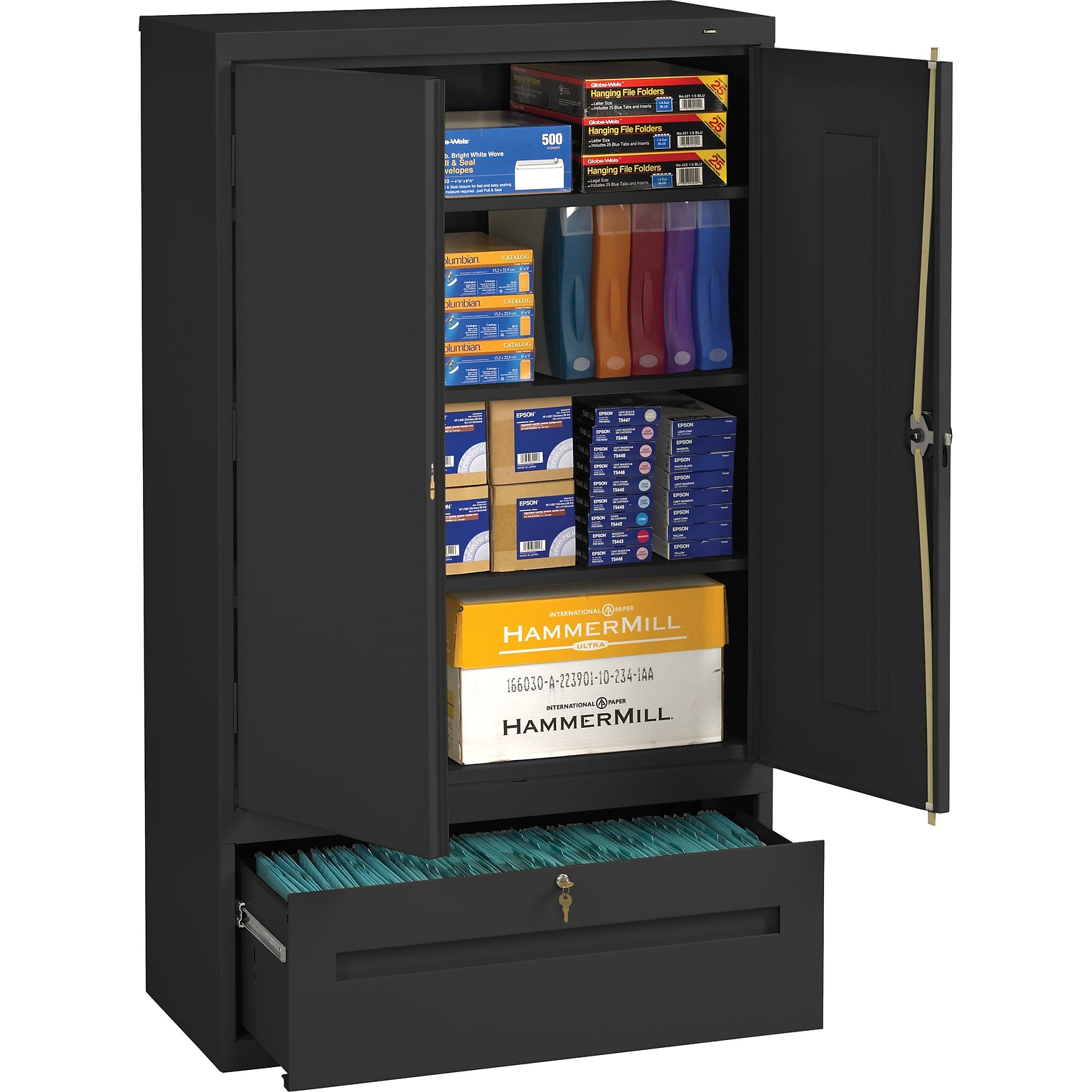 Tennsco Storage Cabinet with Lateral Drawer, 4-Shelf, 1-Drawer, Black, 66H x 36W x 18D (TNN-DWR6618BK)