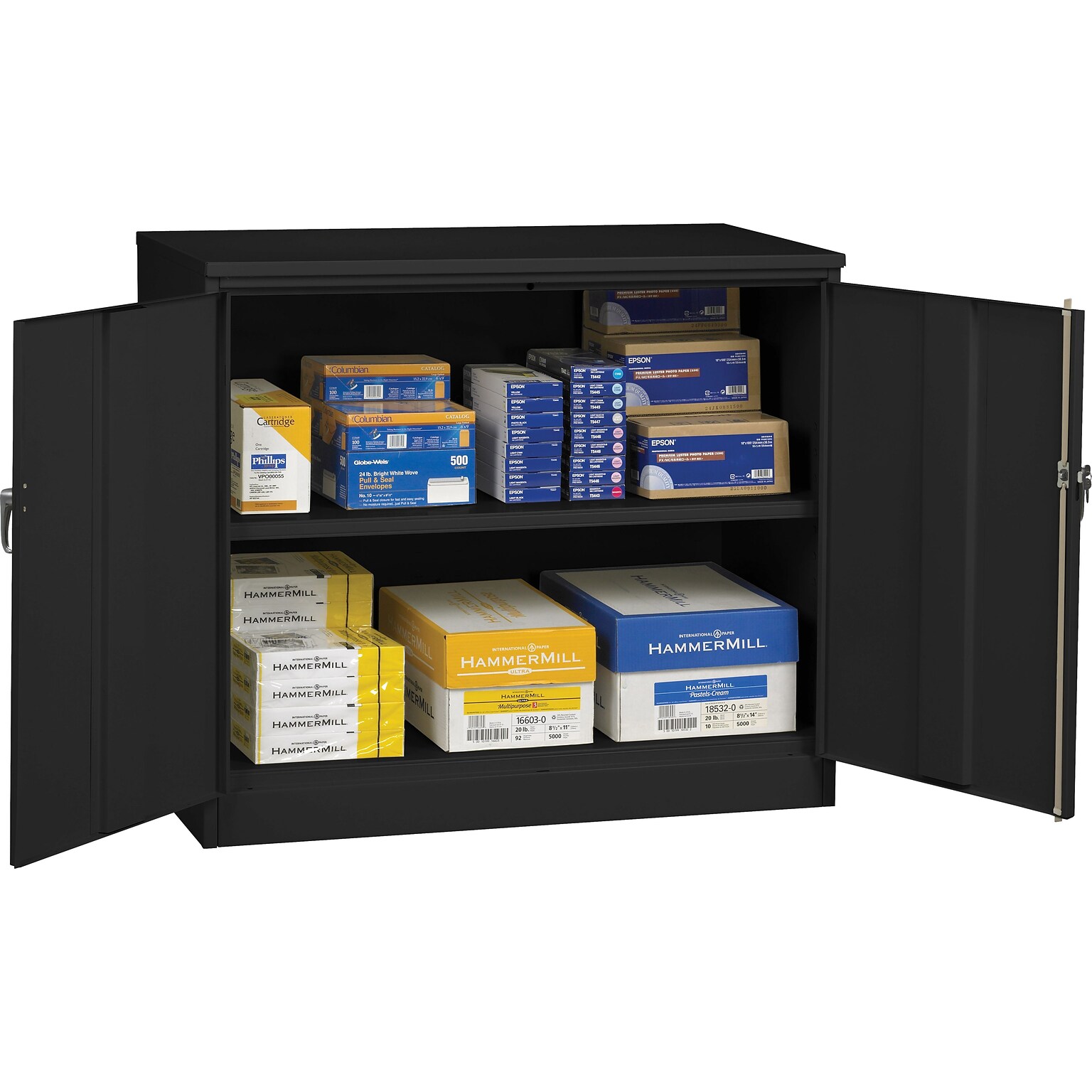 Tennsco Jumbo Counter-Height Storage Cabinet, 2-Shelf, Black, 42H x 48W x 24D (TNN-J2442SUBK)