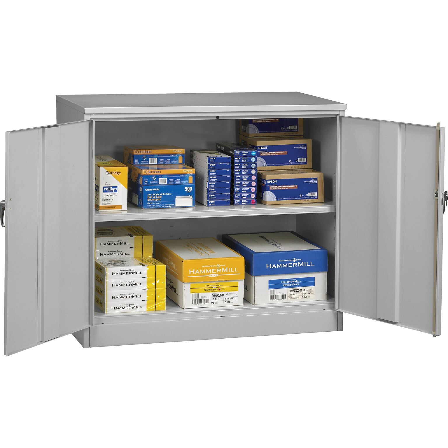 Tennsco Jumbo Counter-Height Storage Cabinet, 2-Shelf, Light Grey, 42H x 48W x 24D