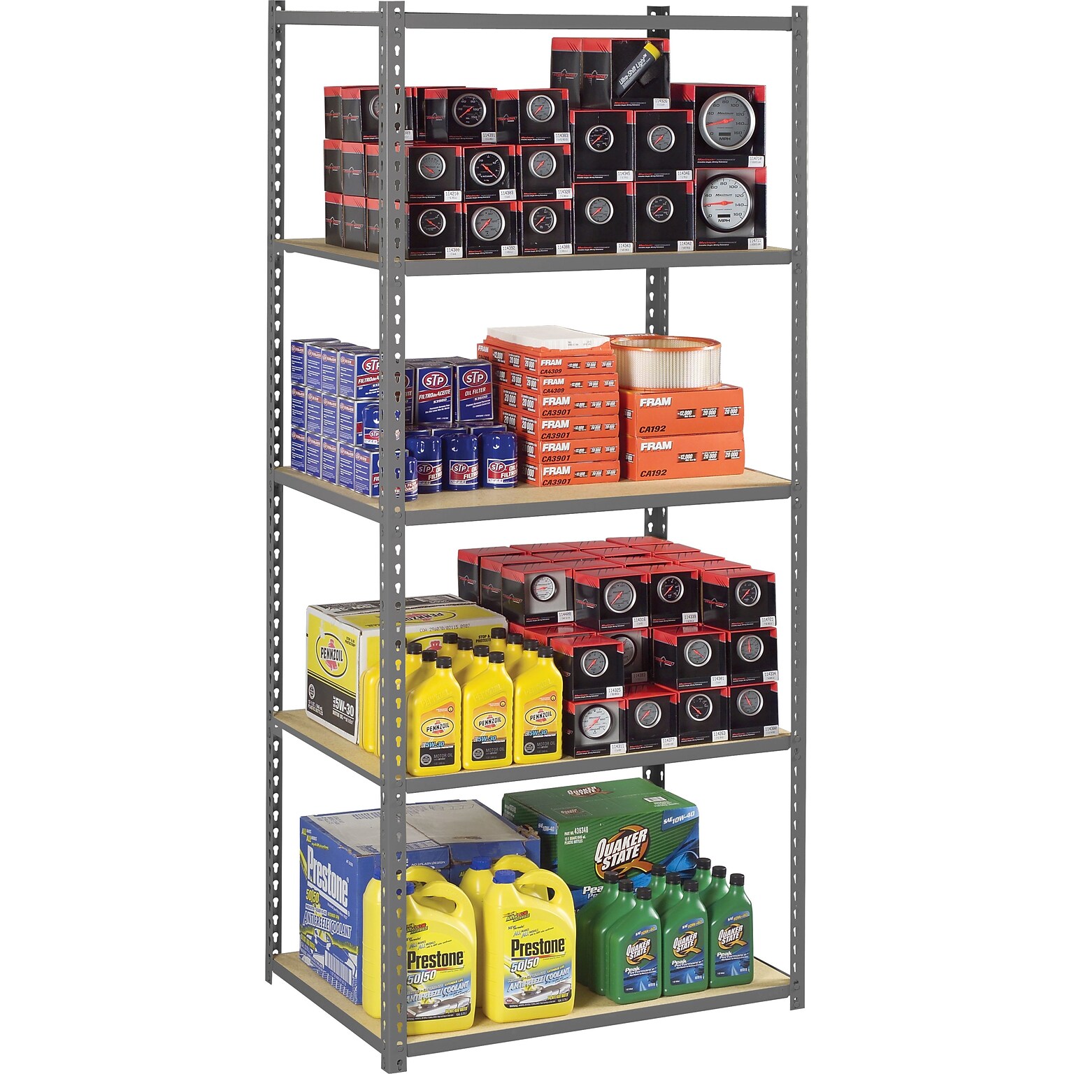 Tennsco Z-Line Low Profile Shelving Starter Unit, Supports 3,000 lb., Medium Grey, 84H x 36W x 12D