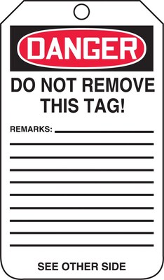 Accuform 5 3/4 x 3 1/4 PF-Cardstock Safety Tag DANGER OUT OF SERVICE, Red/Black On White, 25/Pac