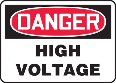 Accuform 10 x 14 Vinyl Electrical Sign DANGER HIGH VOLTAGE, Red/Black On White (MELC114VS)