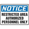Accuform 7 x 10 Aluminum Safety Sign NOTICE RESTRICTED AREA.., Blue/Black On White (MADC807VA)