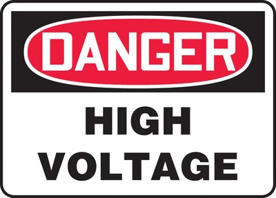 Accuform Signs® 7 x 10 Vinyl Electrical Sign DANGER HIGH VOLTAGE, Red/Black On White (MELC113VS)