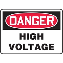 Accuform 7 x 10 Vinyl Electrical Sign DANGER HIGH VOLTAGE, Red/Black On White (MELC113VS)