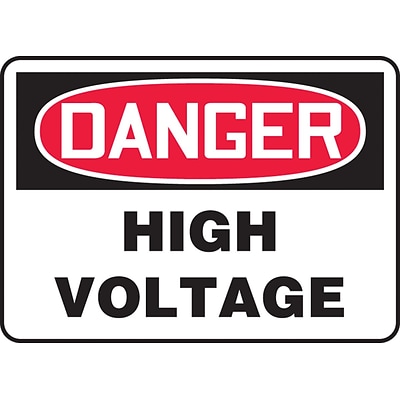 Accuform Signs® 7 x 10 Vinyl Electrical Sign DANGER HIGH VOLTAGE, Red/Black On White (MELC113VS)