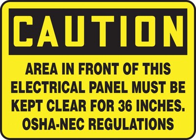 Accuform 7 x 10 Aluminum Safety Sign CAUTION AREA IN FRONT OF THIS.., Black on Yellow (MELC639VA