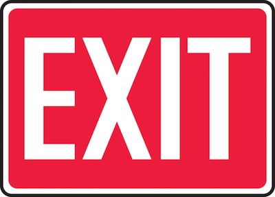 Accuform 10 x 14 Adhesive Vinyl Safety Sign EXIT, White On Red (MEXT518VS)