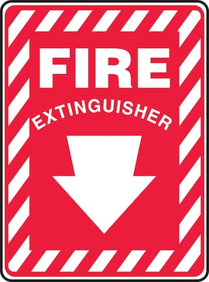 Accuform 10 x 7 Aluminum Fire Safety Sign FIRE EXTINGUISHER (ARROW), White On Red (MFXG417VA)