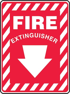 Accuform 10 x 7 Plastic Fire Safety Sign FIRE EXTINGUISHER (ARROW), White On Red (MFXG417VP)