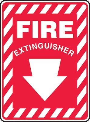 Accuform 14 x 10 Plastic Fire Safety Sign FIRE EXTINGUISHER (ARROW), White On Red (MFXG908VP)
