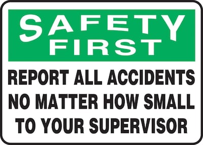 Accuform 7 x 10 Aluminum Safety Incentive Sign SAFETY FIRS.., Green/Black On White (MGNF984VA)