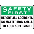 Accuform 7 x 10 Aluminum Safety Incentive Sign SAFETY FIRS.., Green/Black On White (MGNF984VA)