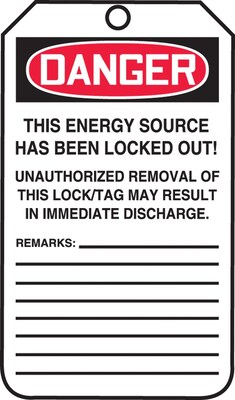 Accuform 5 3/4 x 3 1/4 PF-Cardstock Lockout Tag DANGER..LOCKED OUT, Red/Black On White, 25/Pack