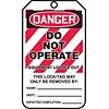 Accuform Signs® 5 3/4 x 3 1/4 PF-Cardstock Lockout Tag DANGER..LOCKED OUT, Red/Black On White