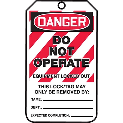 Accuform Signs® 5 3/4 x 3 1/4 PF-Cardstock Lockout Tag DANGER..LOCKED OUT, Red/Black On White