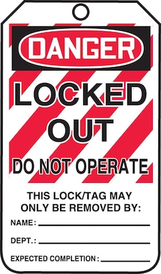 Accuform 5 3/4 x 3 1/4 PF-Cardstock Lockout Tag DANGER..NOT OPERATE, Red/Black On White, 25/Pack (MLT407CTP)