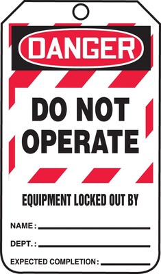 Accuform 5 3/4 x 3 1/4 PF-Cardstock Lockout Tag DANGER..LOCKED OUT BY, Red/Black On White, 25/Pack (MLT409CTP)