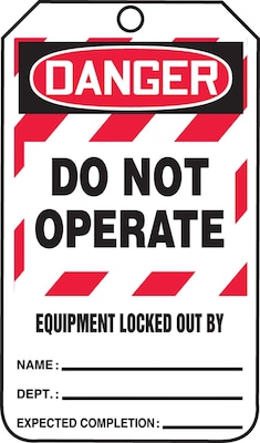 Accuform 5 3/4 x 3 1/4 PF-Cardstock Lockout Tag DANGER..LOCKED OUT BY, Red/Black On White, 25/Pack (MLT409CTP)