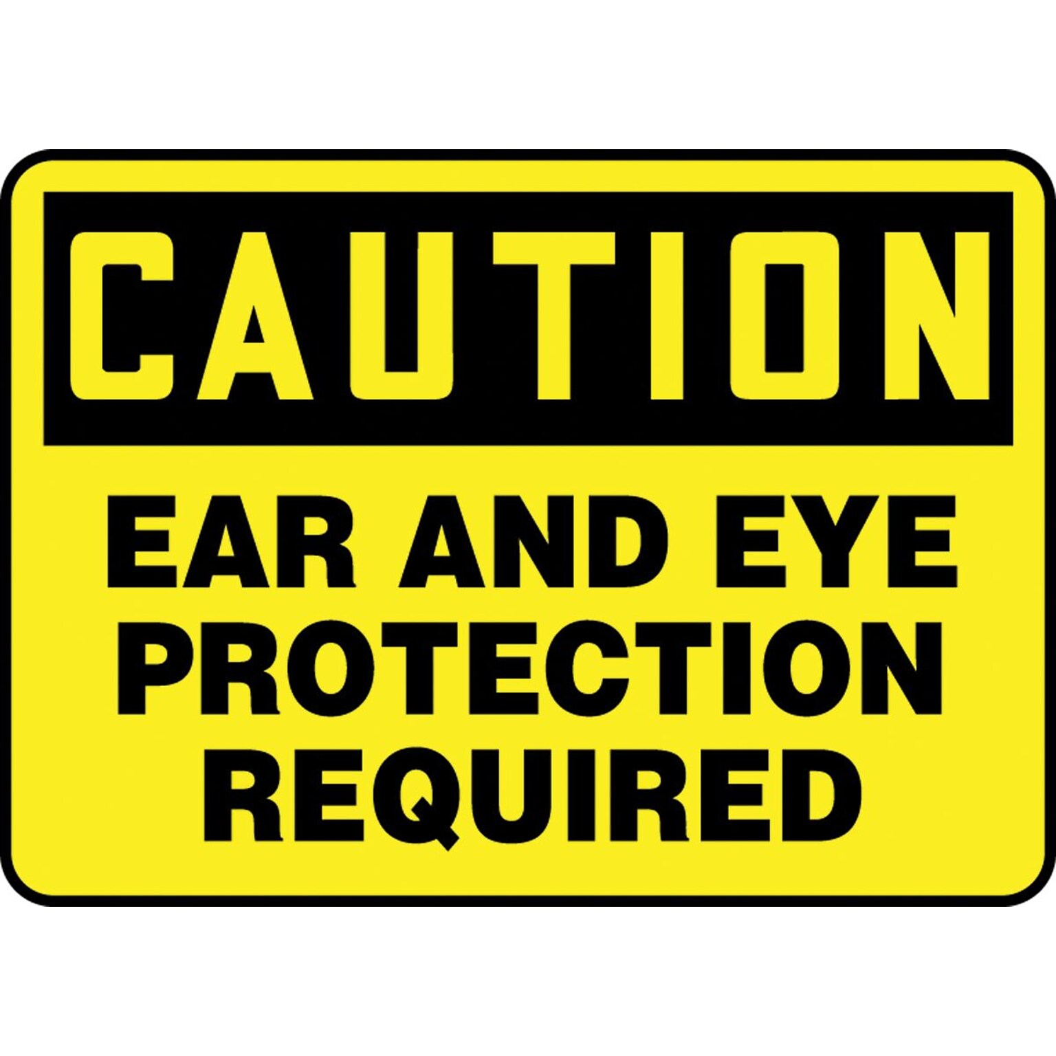 Accuform 10 x 14 Aluminum Safety Sign CAUTION EAR AND EYE PROTECTION.., Black On Yellow (MPPA608VA)