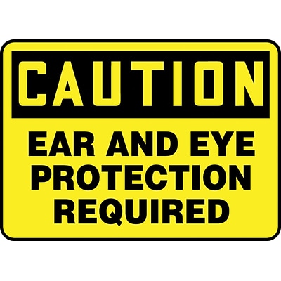Accuform Signs® 7 x 10 Vinyl Safety Sign CAUTION EAR AND EYE PROTECTION.., Black On Yellow (MPPE436VS)