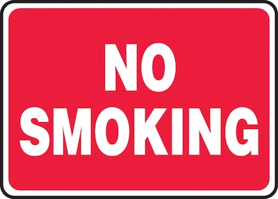 Accuform 7 x 10 Adhesive Vinyl Smoking Control Sign NO SMOKING, White On Red (MSMK423VS)