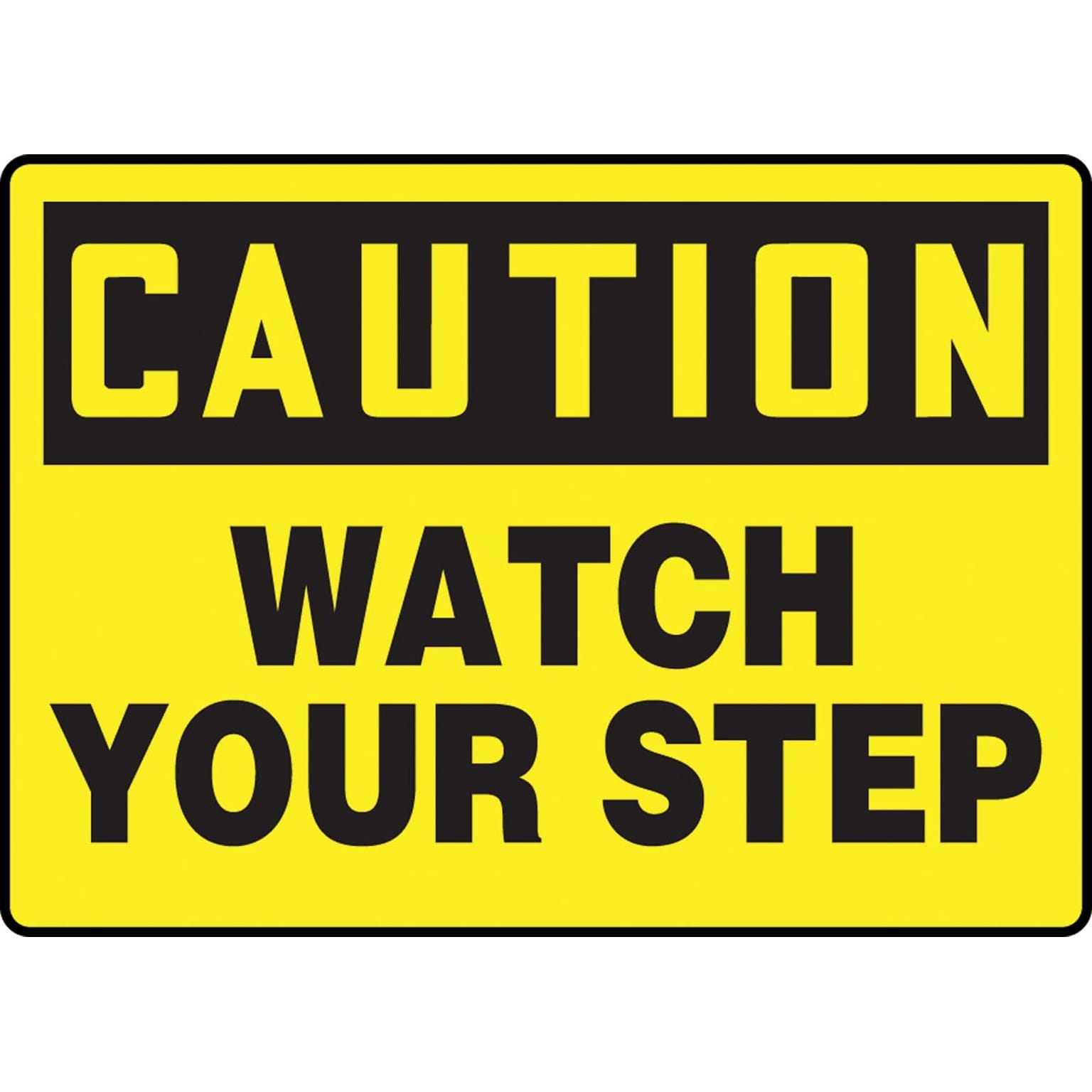 Accuform 7 x 10 Plastic Fall Arrest Sign CAUTION Watch Your Step, Black On Yellow (MSTF645VP)