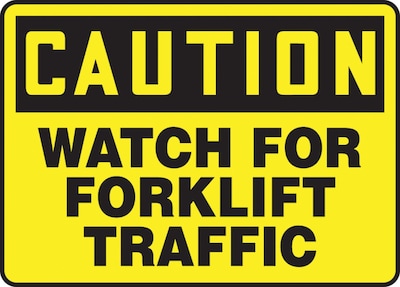 Accuform 7 x 10 Plastic Safety Sign CAUTION WATCH FOR FORKLIFT TRAFFIC, Black On Yellow (MVHR631