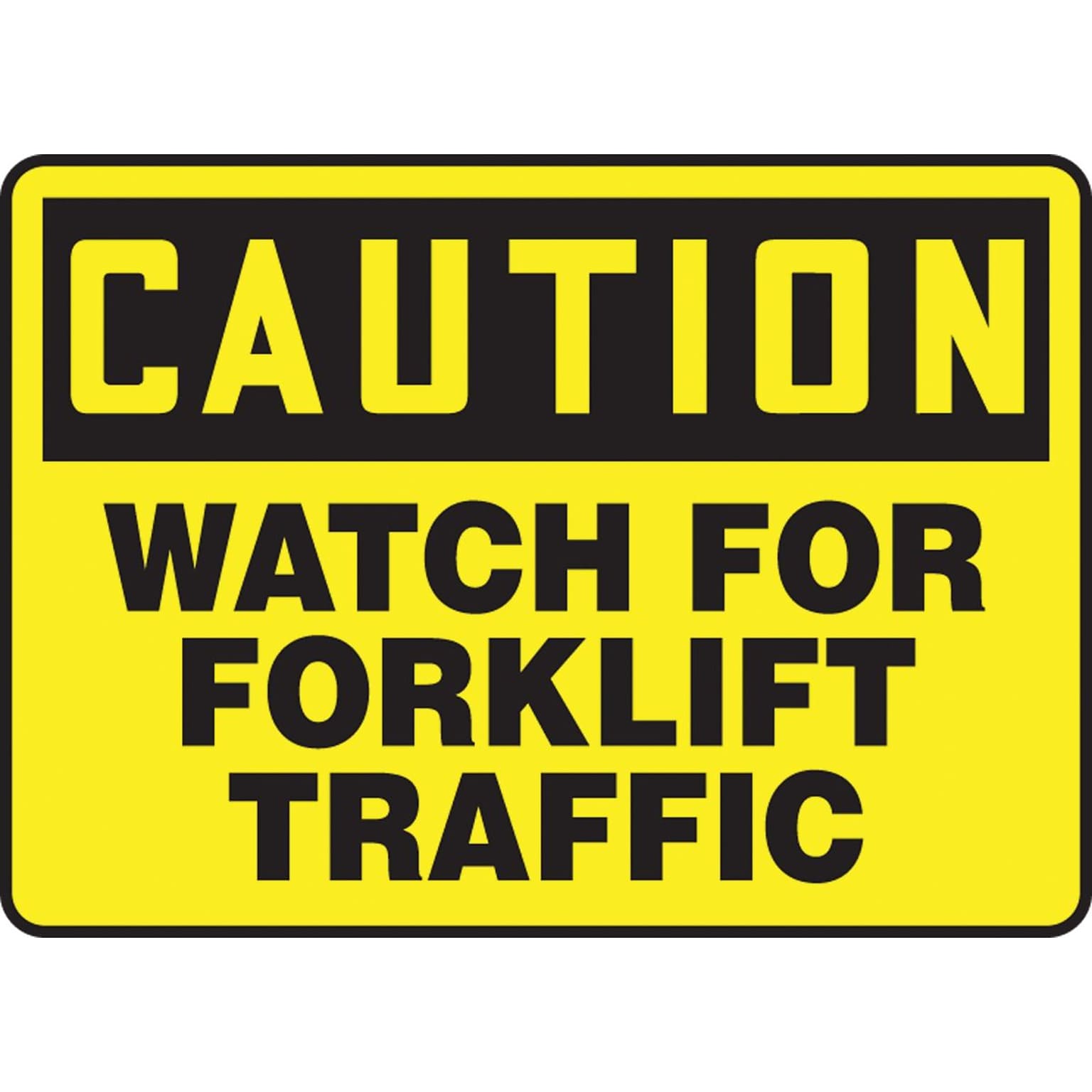 Accuform 7 x 10 Plastic Safety Sign CAUTION WATCH FOR FORKLIFT TRAFFIC, Black On Yellow (MVHR631VP)
