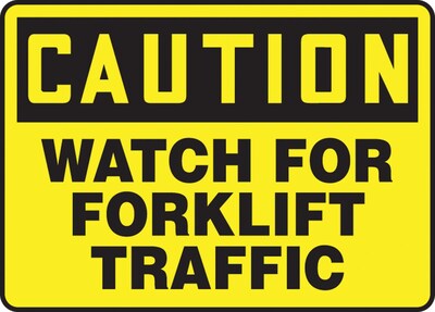 Accuform Signs® 10 x 14 Plastic Safety Sign CAUTION WATCH FOR FORKLIFT TRAFFIC, Black On Yellow (MVHR633VP)
